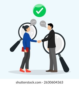 Empresários apertam as mãos e concordam em fazer negócios. Conceito de confiança nos negócios. Processo honesto e direto sobre a operação da empresa.