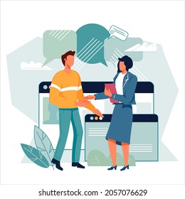 Business people shake hands in sign of agreement and completed deal. Partnership handshake template for banner or infographics, flat vector illustration isolated on white background.