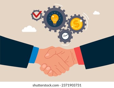 Business people shaking hand. Symbol leadership, strategy, mission, objectives. Flat vector illustration