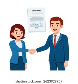 Business People Shaking Hands with Contract Agreement in Office for Partnership