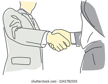 Business people shaking hands finishing up a meeting. Having agreement in corporate world.  Vector illustration.