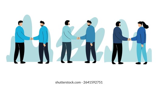 Business People Shaking Hands – Flat Office Illustration Set