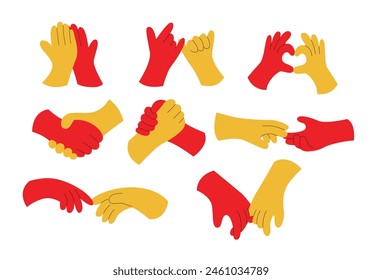 Business people shaking hands, friend high five hand, set of hands in different gestures	