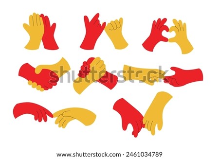 Business people shaking hands, friend high five hand, set of hands in different gestures	