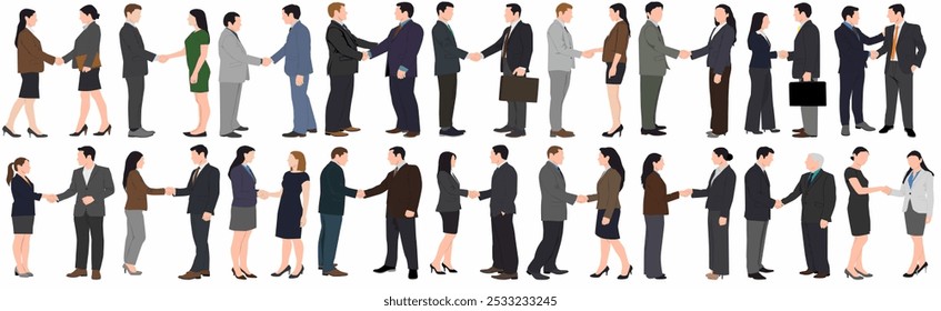 Empresários apertando as mãos em fundo branco isolado. 