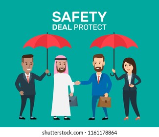 business people shaking hands .safety deal protection concept illustration