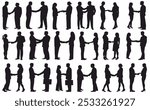 Business people shaking hands silhouettes. Agreement, trust, cooperation concept. Greeting gesture, handshake of different businessmen, businesswomen. handshake silhouette. 