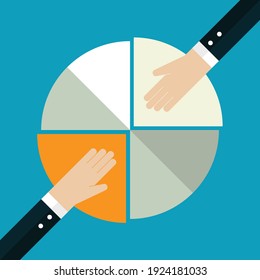 Personas de negocios comparten la gráfica, ilustración vectorial en estilo plano