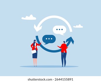 
 business people share feedback for improvement team feedback to improve work quality, communication skill or client relationship, ask and answer question