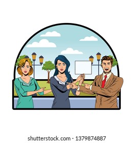 business people with signboard