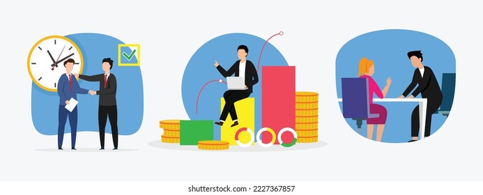 Business people signing a contract - taking profit - having a discussion contract 2d vector illustration concept for banner, website, illustration, landing page, flyer, etc