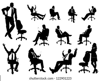 Business people silhouette with office chairs