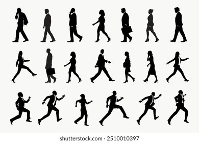 Business people silhouette, running towards goal set vector