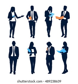 Business People Silhouette Set Businesspeople Group Hold Document Folders Human Resources Collection Vector Illustration
