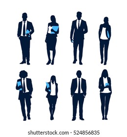 Business People Silhouette Set Businesspeople Group Hold Document Folders Human Resources Collection Vector Illustration