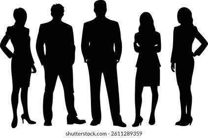 Business People Silhouette Vector Set in Professional Standing Poses