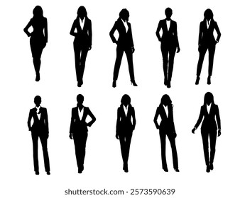 business people silhouettes. Corporate set, official women silhouette group. businesswoman silhoutte.