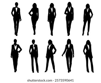 business people silhouettes. Corporate set, official women silhouette group. businesswoman silhoutte.