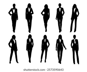 business people silhouettes. Corporate set, official women silhouette group. businesswoman silhoutte.