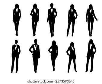 business people silhouettes. Corporate set, official women silhouette group. businesswoman silhoutte.