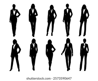 business people silhouettes. Corporate set, official women silhouette group. businesswoman silhoutte.