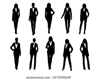 business people silhouettes. Corporate set, official women silhouette group. businesswoman silhoutte.