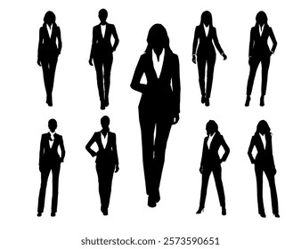 business people silhouettes. Corporate set, official women silhouette group. businesswoman silhoutte.