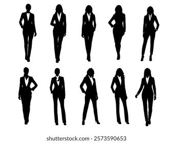 business people silhouettes. Corporate set, official women silhouette group. businesswoman silhoutte.