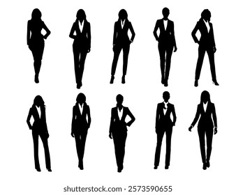 business people silhouettes. Corporate set, official women silhouette group. businesswoman silhoutte.