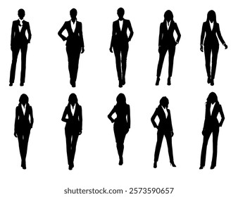 business people silhouettes. Corporate set, official women silhouette group. businesswoman silhoutte.