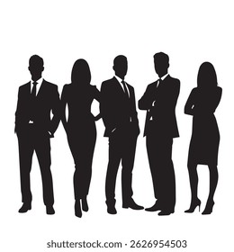 Business people silhouettes, group of standing business men and women

