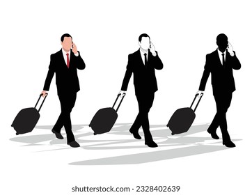 business people silhouettes holding tablets and talking on mobile vector