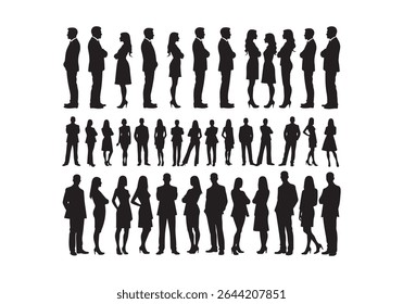 Business people silhouettes in rows representing various professional groups or teams