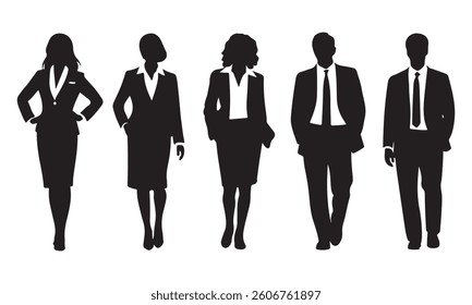 Business People Silhouettes Vector – Professional Teamwork and Leadership Illustration