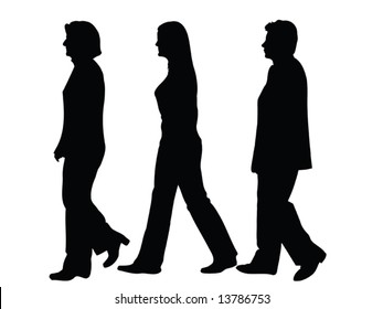 business people silhouettes walking from side to side isolated over a white background