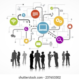 Business People Silhouettes Working and Network Concept