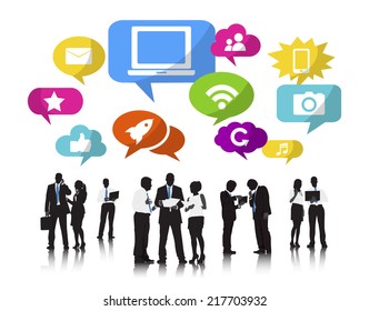 Business People Silhouettes Working And Social Networking Concept