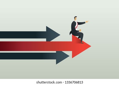 Business people sit point path to goal on arrow, concept Vector illustration