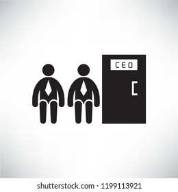 business people sitting in front of CEO room