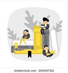 business people sitting on a big book