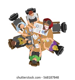 Business people sitting on table vector illustration