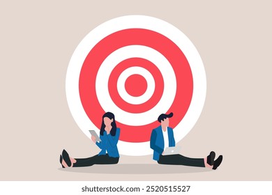 Business people sitting side target. concept of Search for business target or goal, opportunity, mission to achieve, discover purpose or find strategy