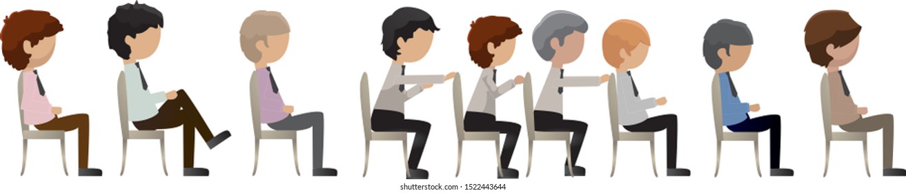 Business People Sitting - Vector Illustration. Business Men Set - Isolated. Company Staff At Conference. Cartoon Character Vector. Business People In Business Suits. Corporate Concept