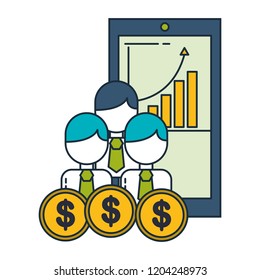 business people smartphone statistics chart money