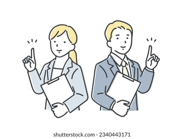 Business people smiling and posing for pointing.