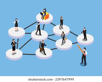 Business people social network and business connections 3d isometric vector concept for landing page, banner, illustration