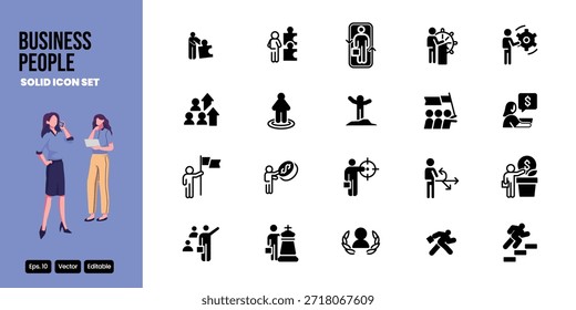 business people solid icon set vector design good for web and mobile app