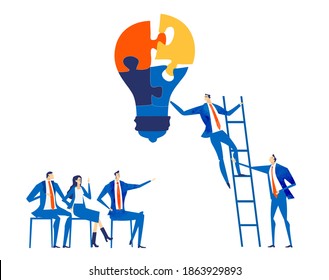 Business people solve problems, having a meeting, discussing new start up project. Business concept illustration. 