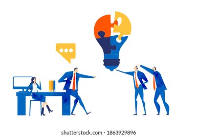 Los empresarios resuelven problemas, tienen una reunión, discuten un nuevo proyecto de puesta en marcha. Ilustración del concepto de negocio. 