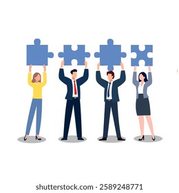 Business people solving puzzle teamwork concept illustration.